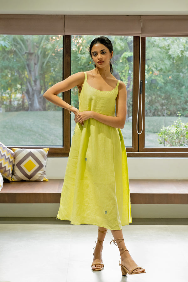 Alicia Strap Panel Dress with pockets - Lime