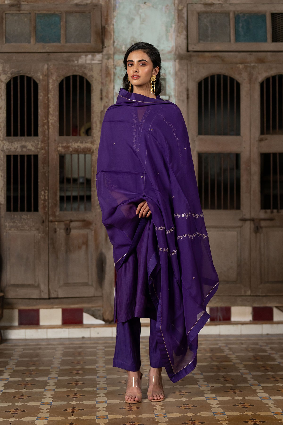 Anika Silk Purple Organza Dupatta