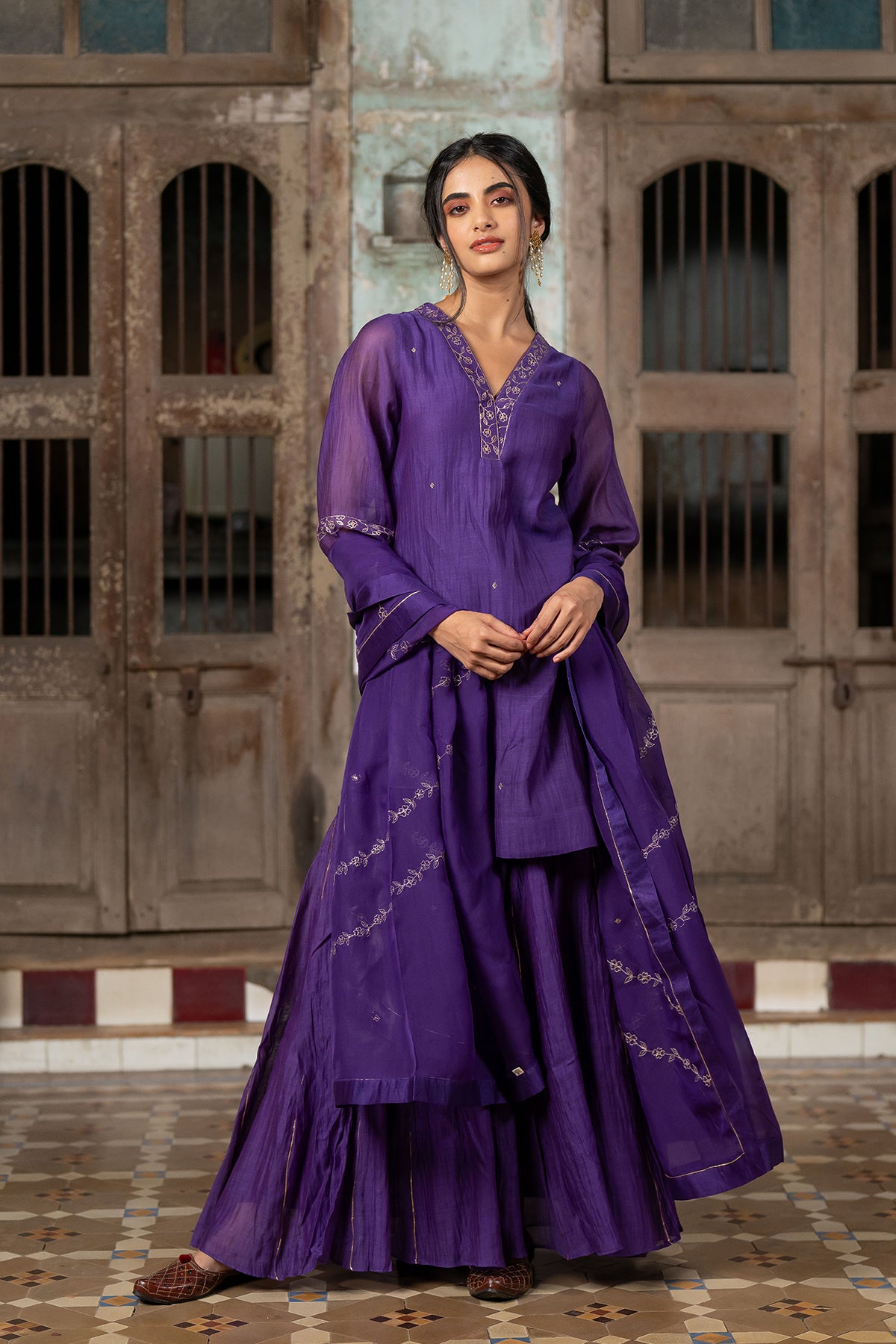 Anika Silk Purple Organza Dupatta