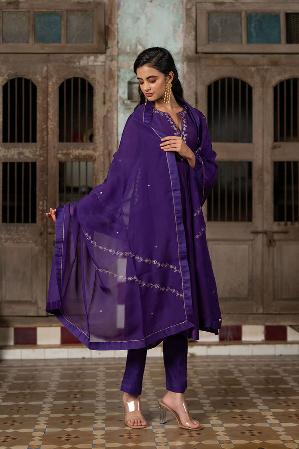 Anika Silk Purple Organza Dupatta