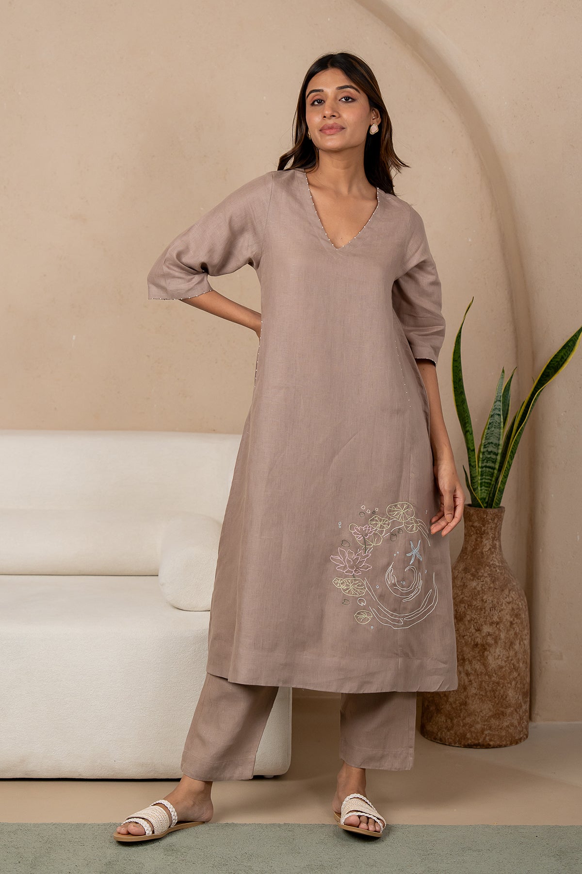 Yavie-Linen-Long-dress-with-Pockets-Mud-5