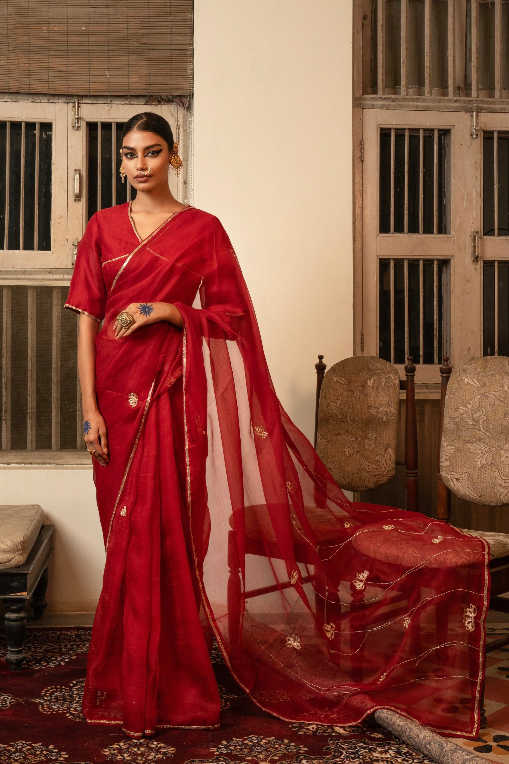 Swarn Kamal Saree - sindhoori laal