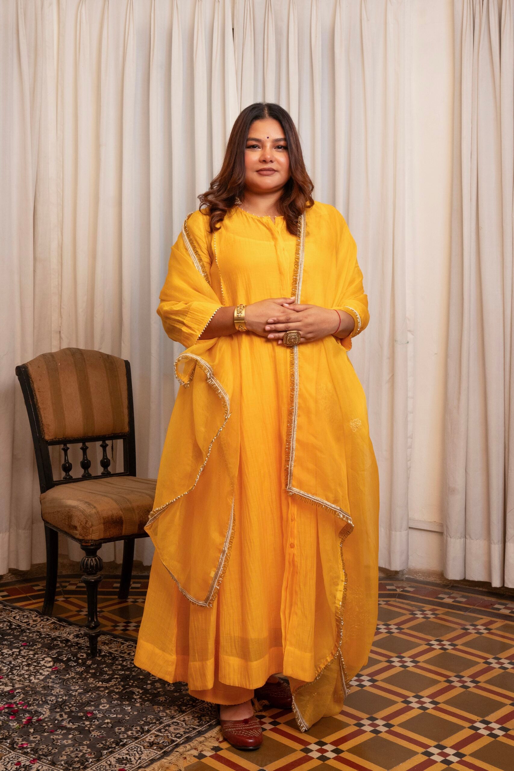 Champa Tui Kurta set - kesariya peela