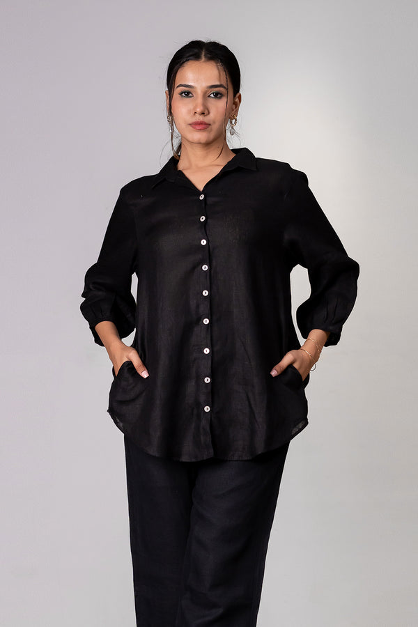 Beth Linen Shirt  - Black