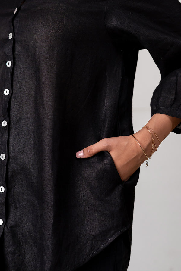 Beth Linen Shirt  - Black