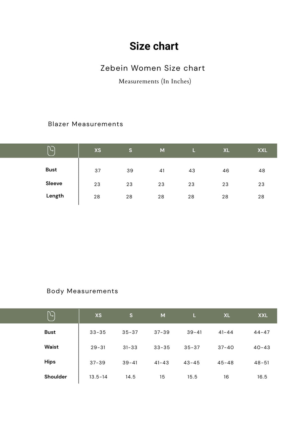 Size Chart 1
