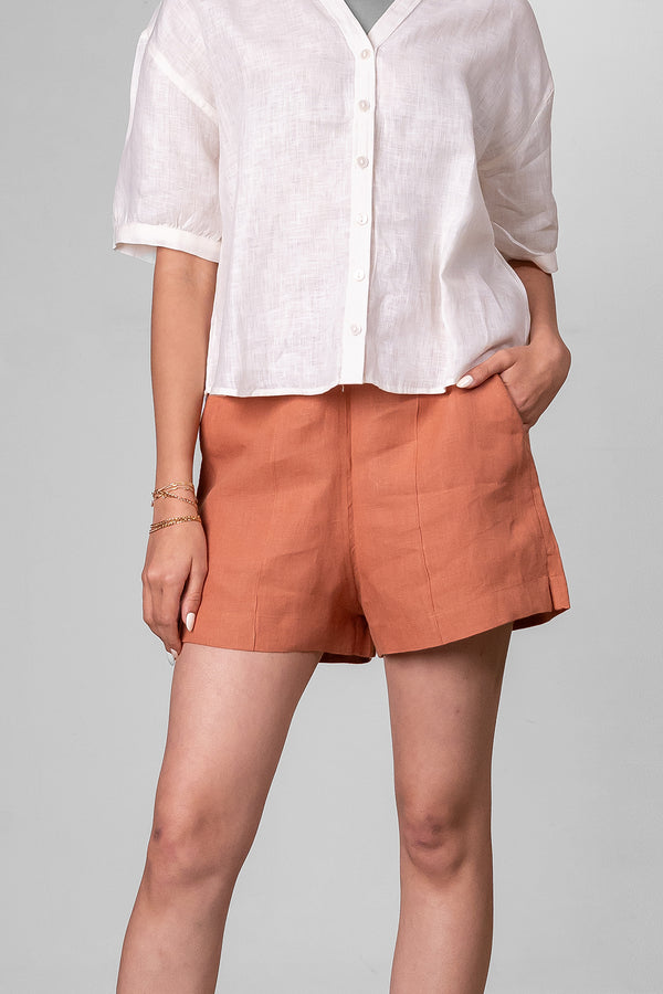 Bobby Linen Drawstring Shorts With Pockets – Sand Brown
