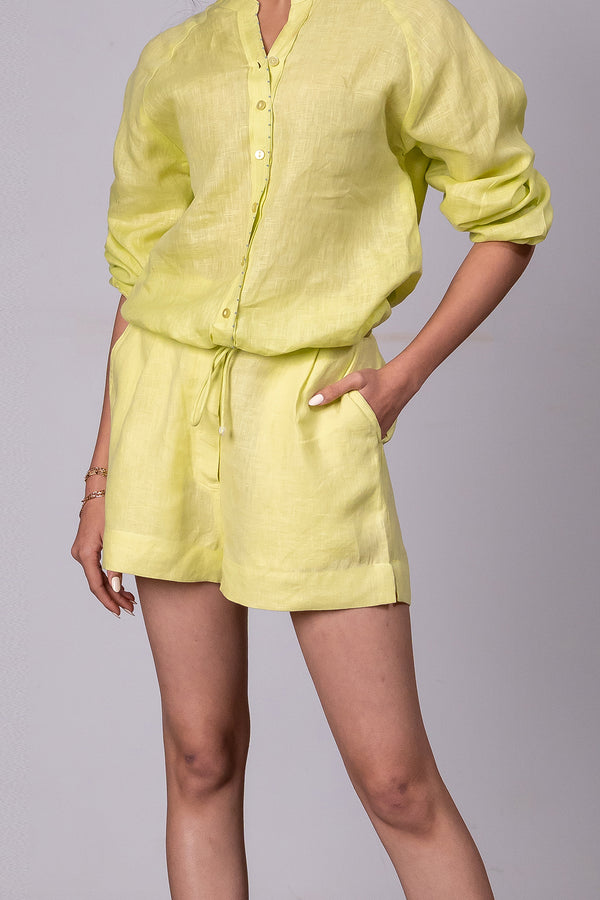 Bobby Linen Zipper Shorts With Pockets – Lime