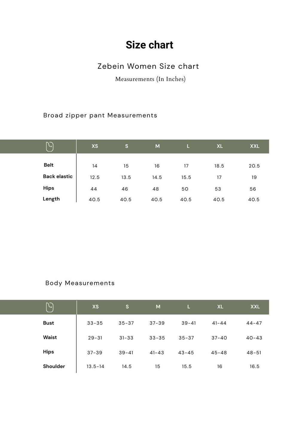 Size Chart 1