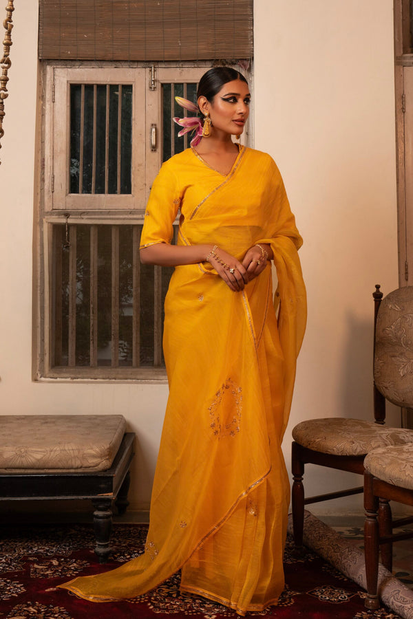Silk organza Blouse - kesariya peela