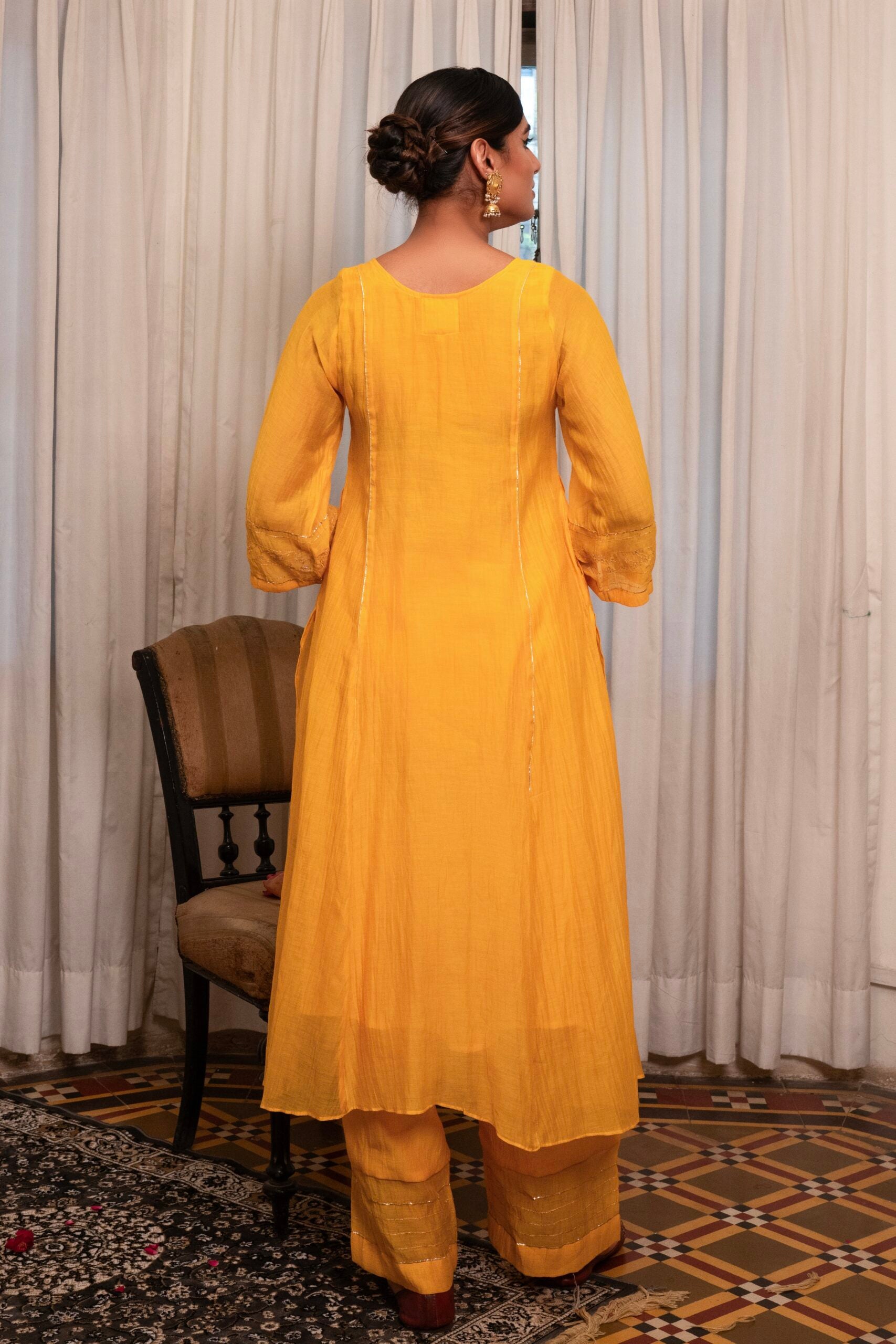 "Goru Aur Badal" Straight Kurta set - kesariya peela
