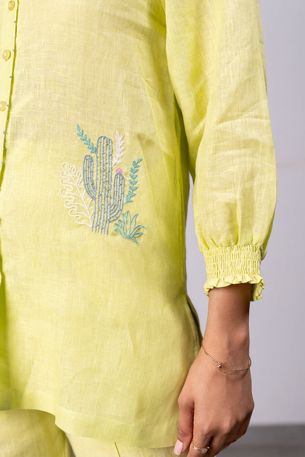 Carla Linen Bobbin Shirt with Pockets - Lime