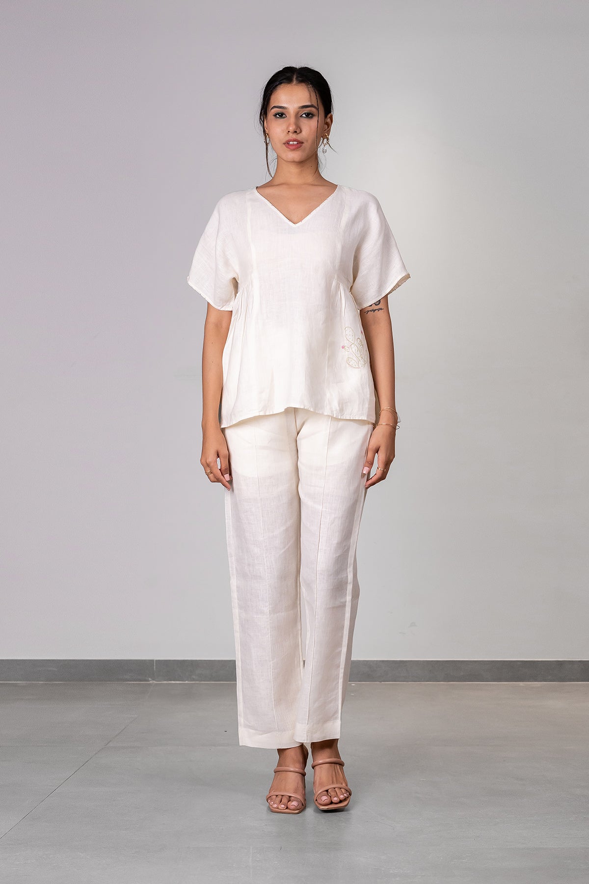 Cecilia Linen Side Gather Top – Off White