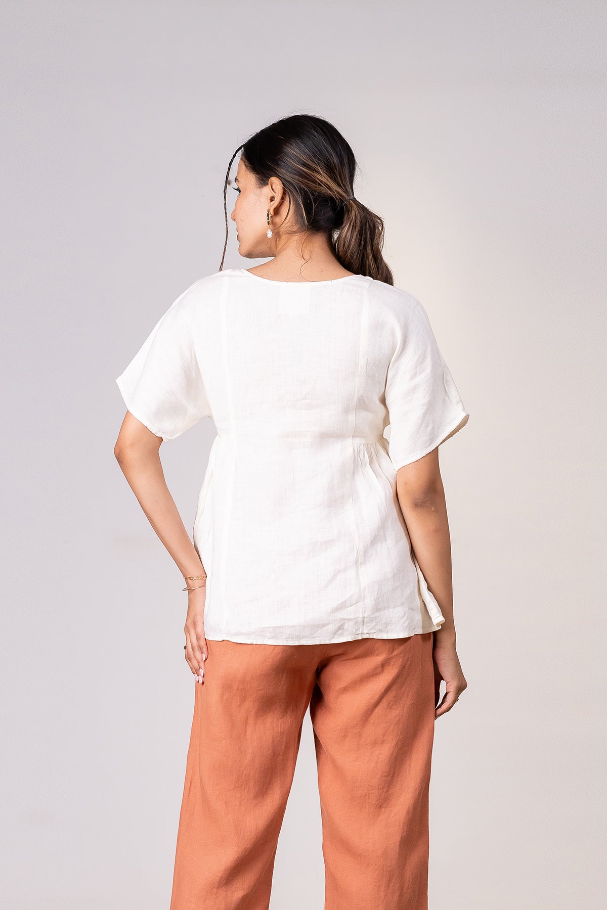 Cecilia Linen Side Gather Top – Off White