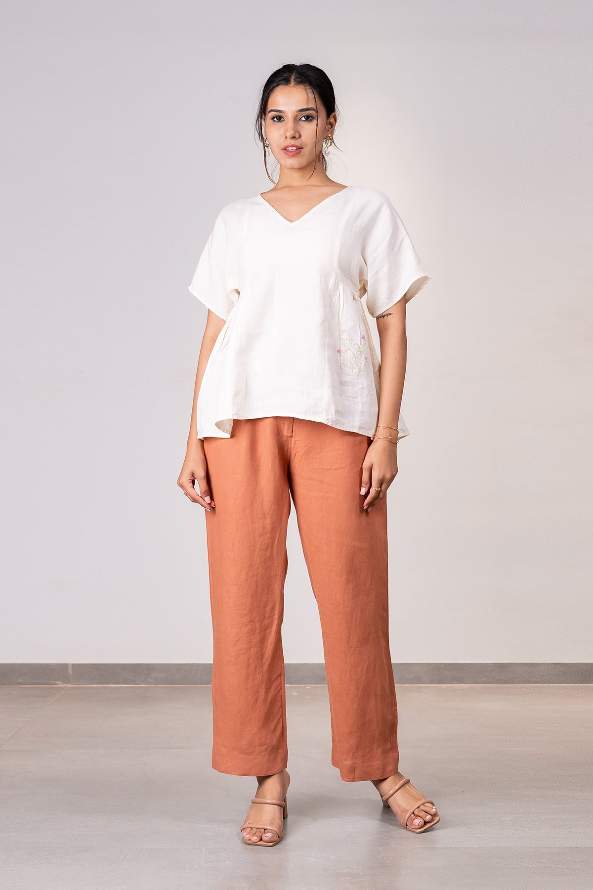 Cecilia Linen Side Gather Top – Off White