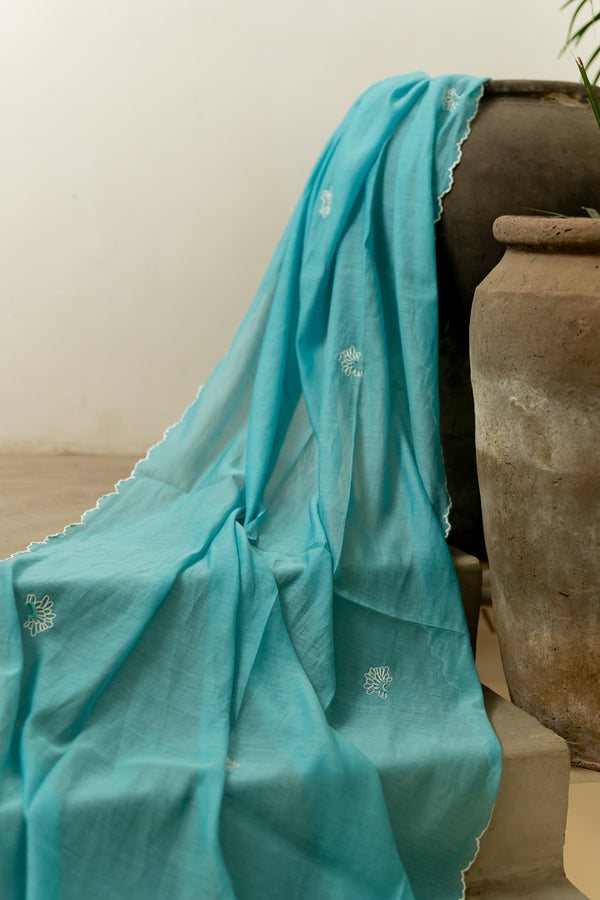 Chanderi-Dupatta-Caribbean-Blue-