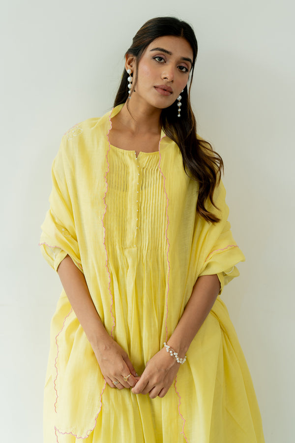 Chanderi Dupatta- Lemon Yellow