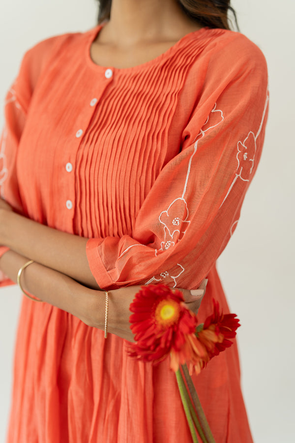 Chanderi-Pintuck-Kurta-and-Pant-Set-Apricot-