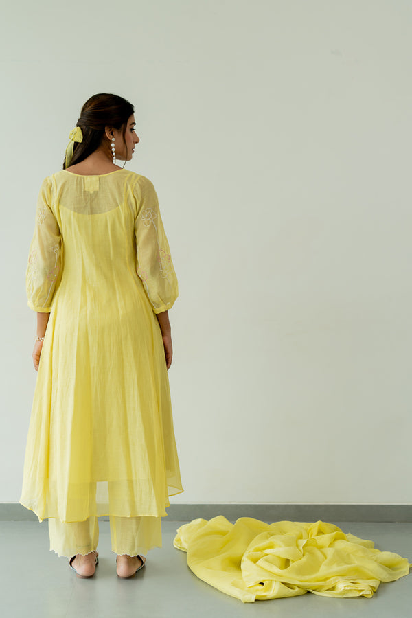 Chanderi-Pintucks-Kurta-and-Pant-Set-Lemon-Yellow-