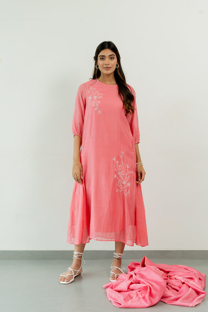 Chanderi-Side-Frill-Dress-Carnation-Pink-