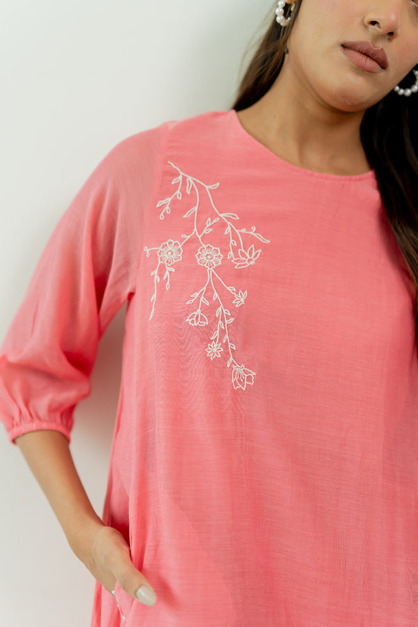 Chanderi-Side-Frill-Dress-Carnation-Pink-