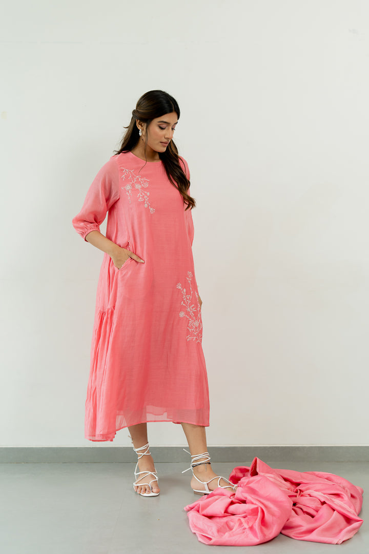 Chanderi-Side-Frill-Dress-Carnation-Pink-