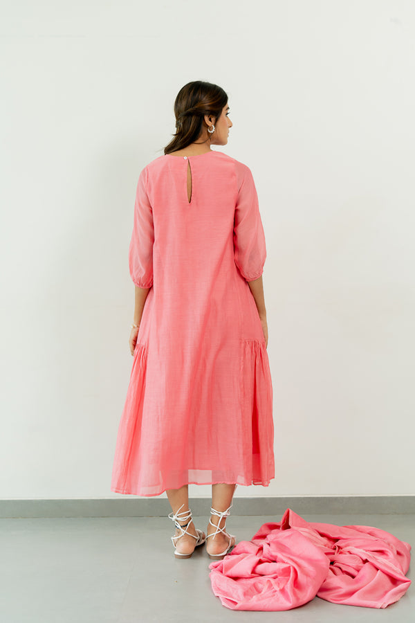 Chanderi-Side-Frill-Dress-Carnation-Pink-