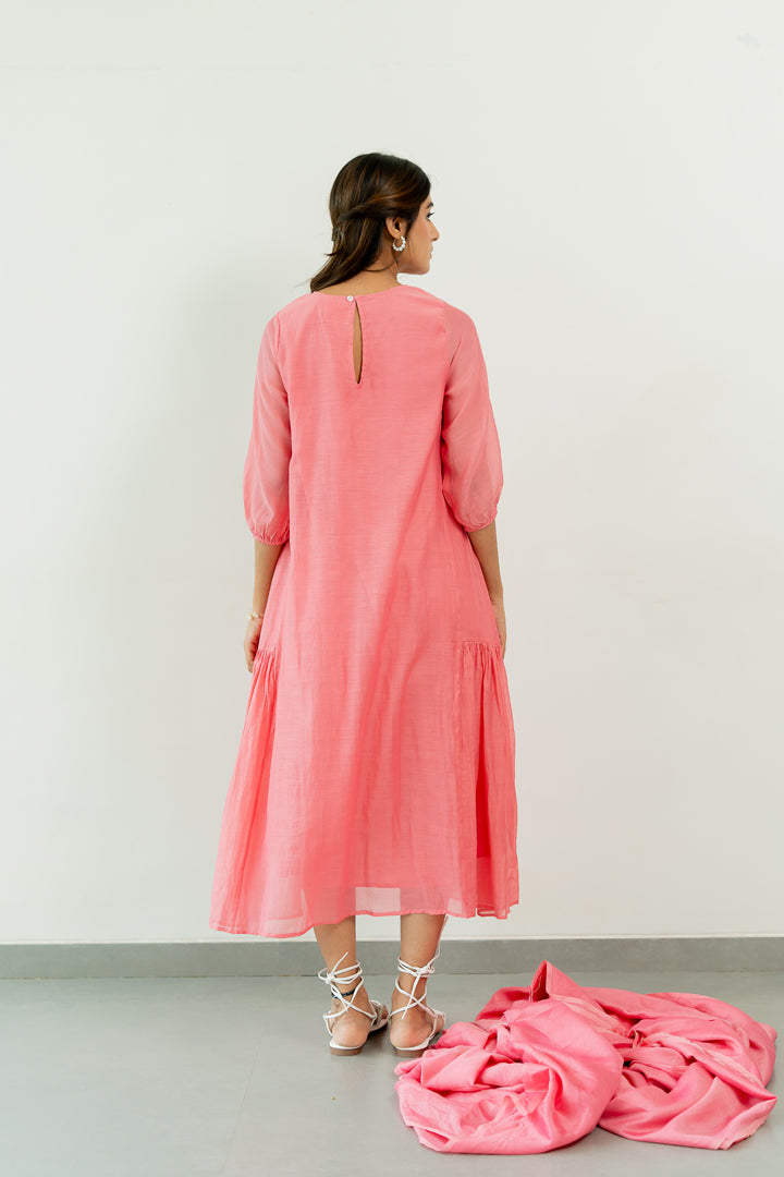 Chanderi-Side-Frill-Dress-Carnation-Pink-