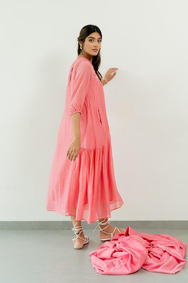 Chanderi-Side-Frill-Dress-Carnation-Pink-