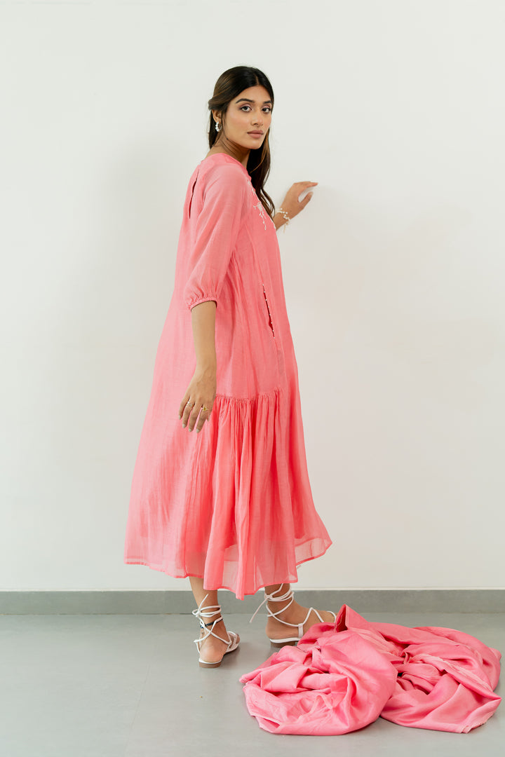 Chanderi-Side-Frill-Dress-Carnation-Pink-
