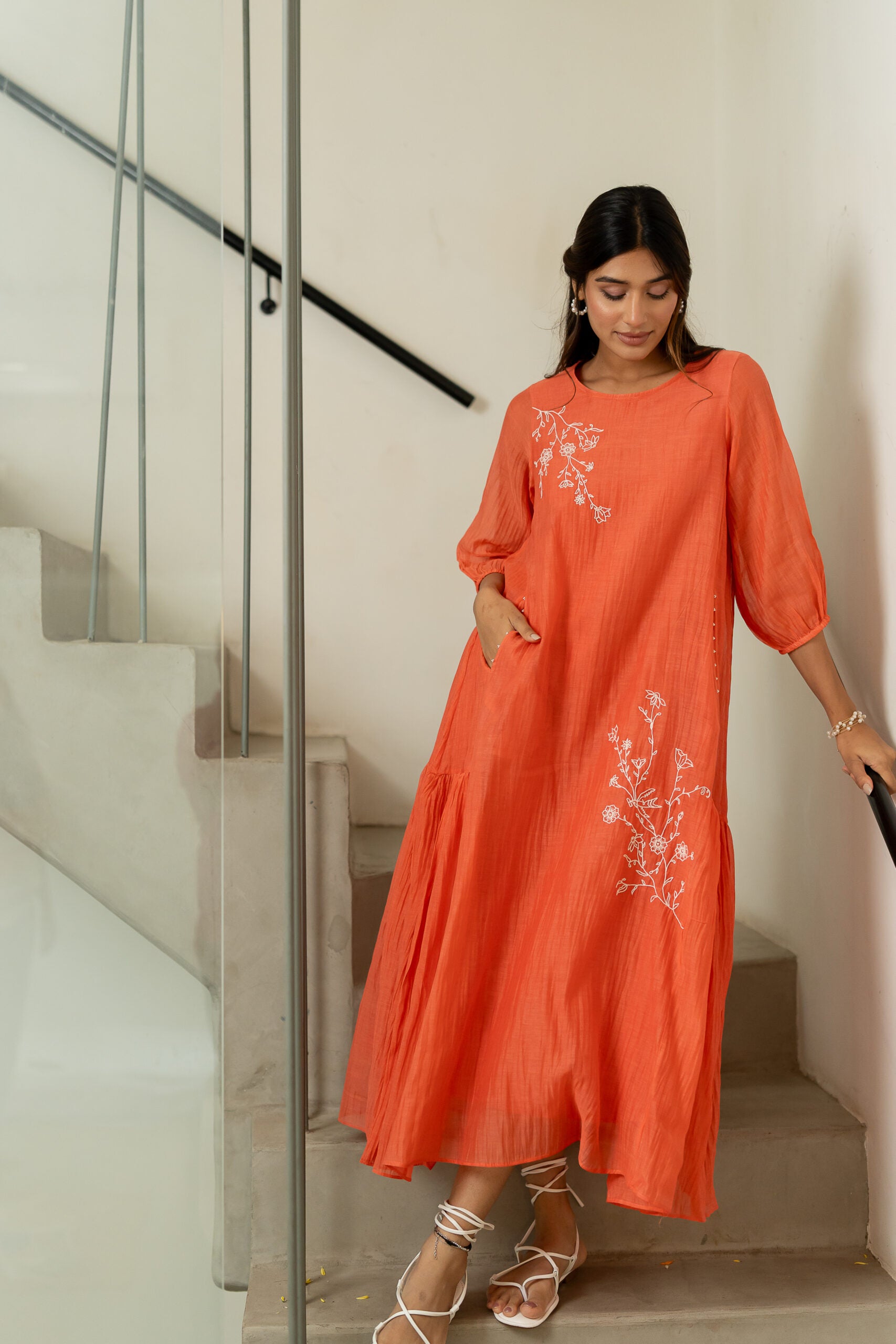 Chanderi-Side-Frill-Dress-apricot-