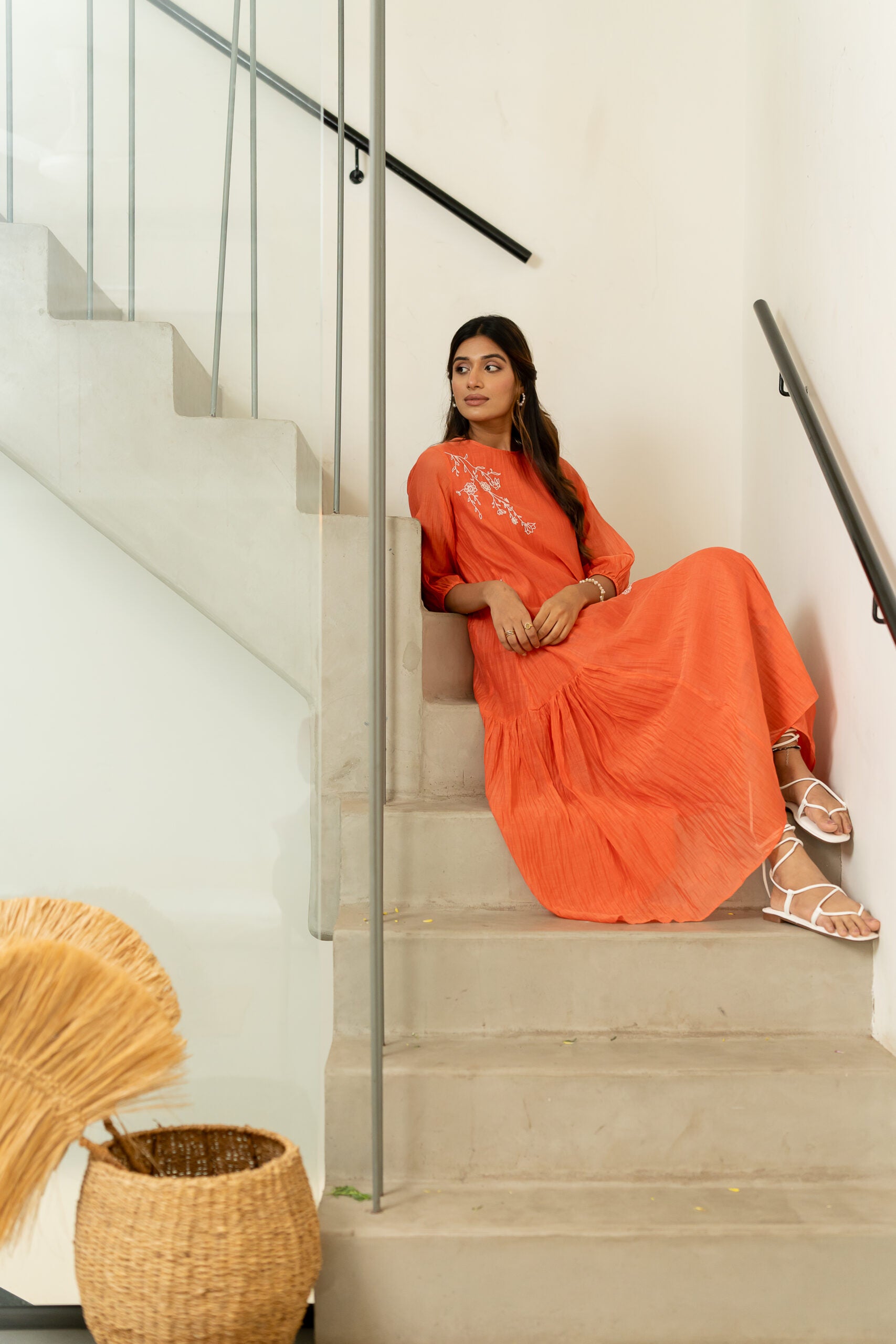 Chanderi-Side-Frill-Dress-apricot-