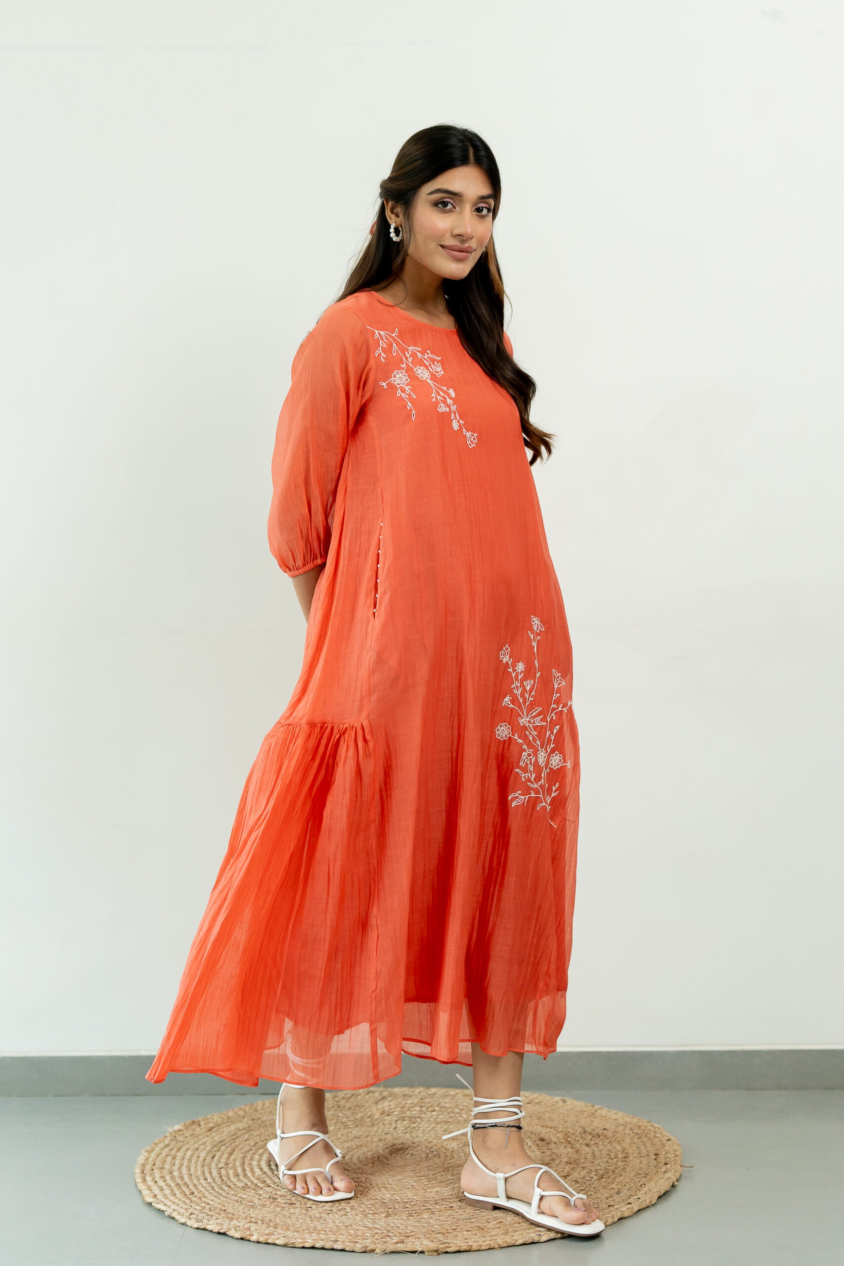 Chanderi-Side-Frill-Dress-apricot-