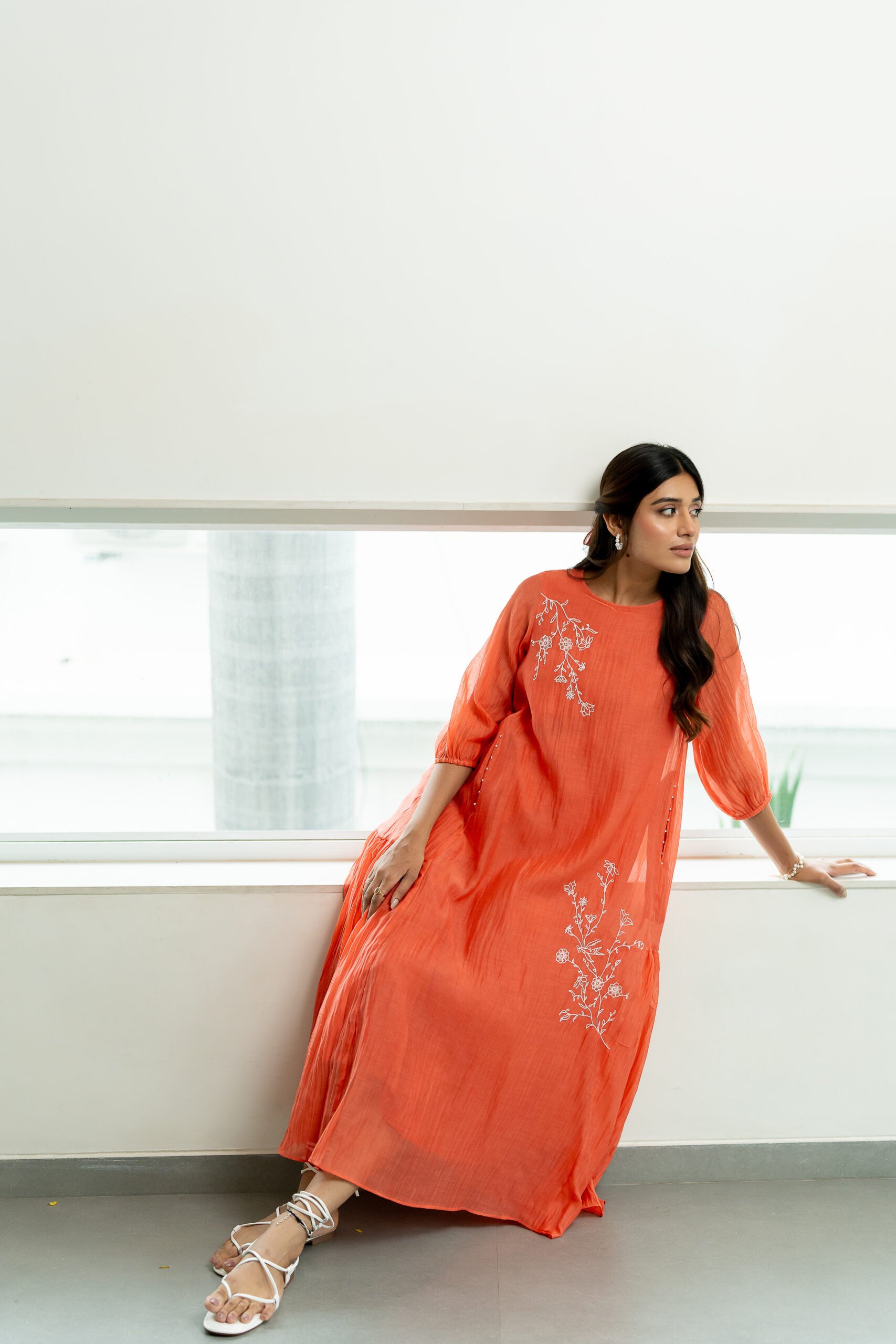 Chanderi-Side-Frill-Dress-apricot-