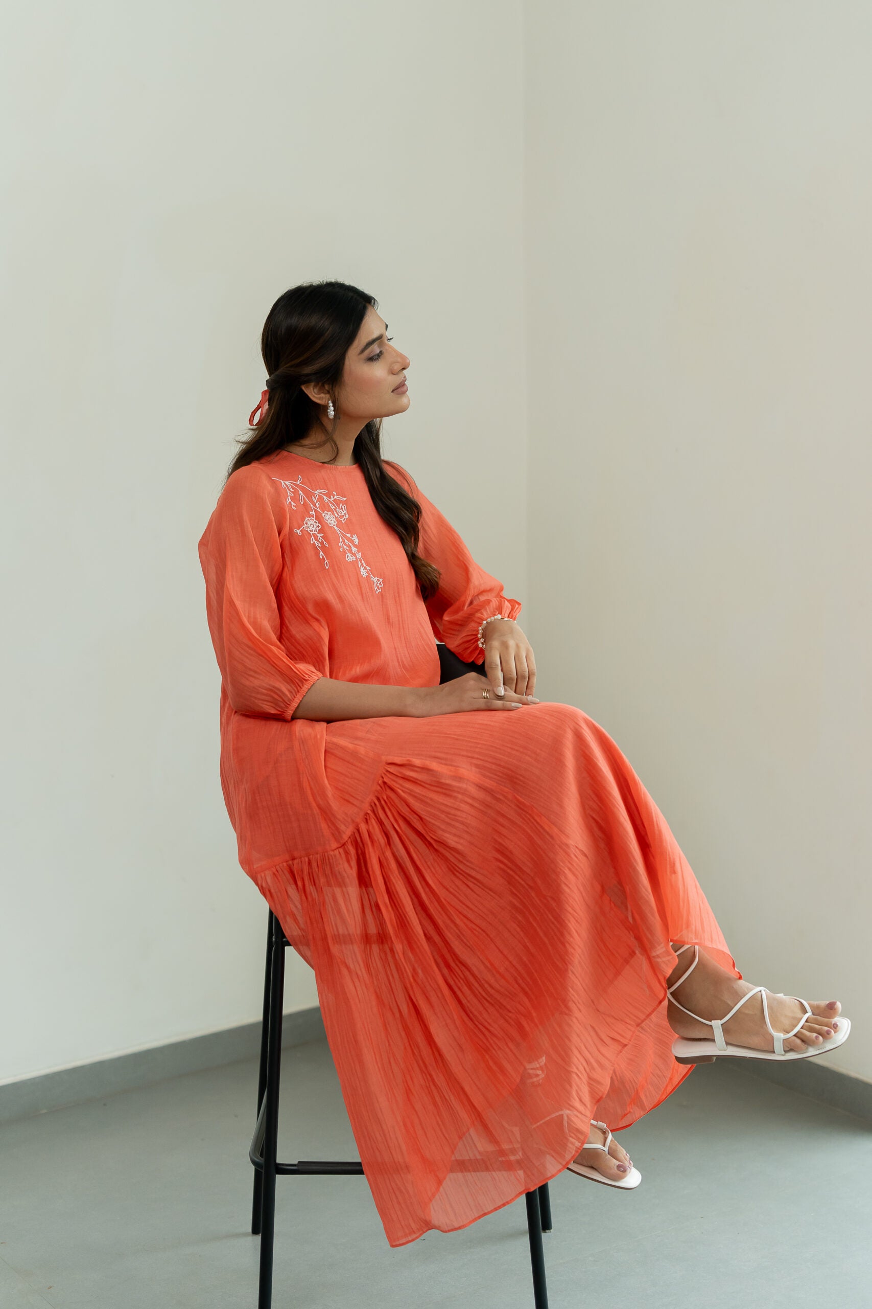 Chanderi-Side-Frill-Dress-apricot-