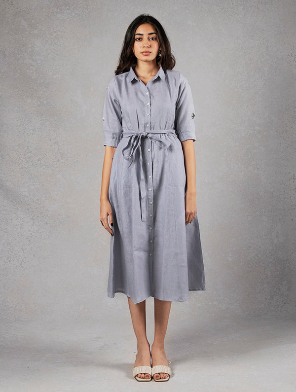 Sara kali Linen Dress with Pockets - Powder Blue