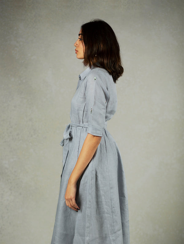 Sara kali Linen Dress with Pockets - Powder Blue