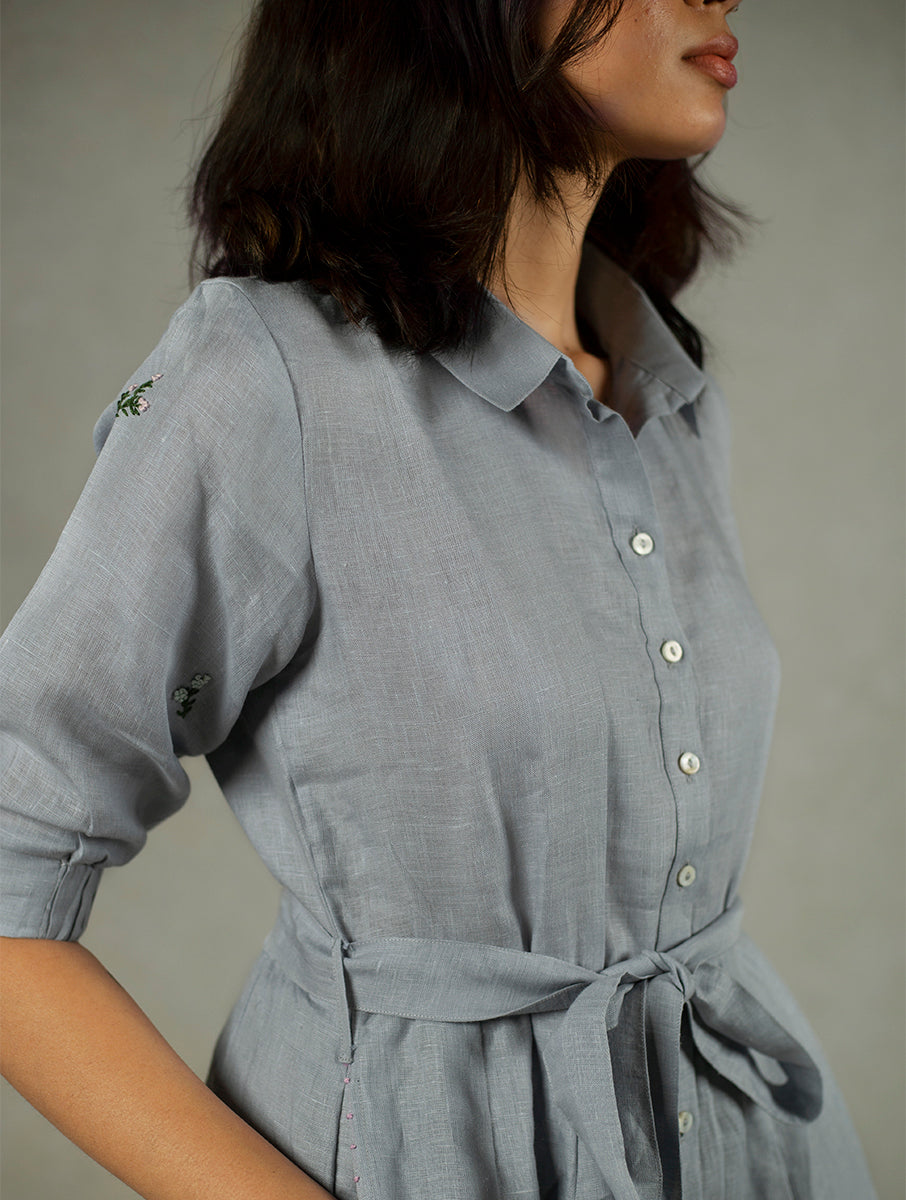Sara kali Linen Dress with Pockets - Powder Blue