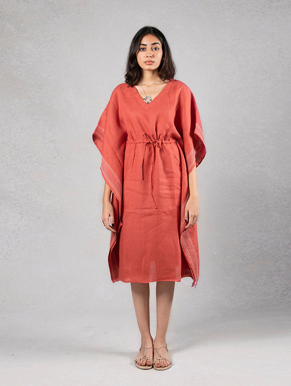 Linen Emily Kaftan Dress - Rust