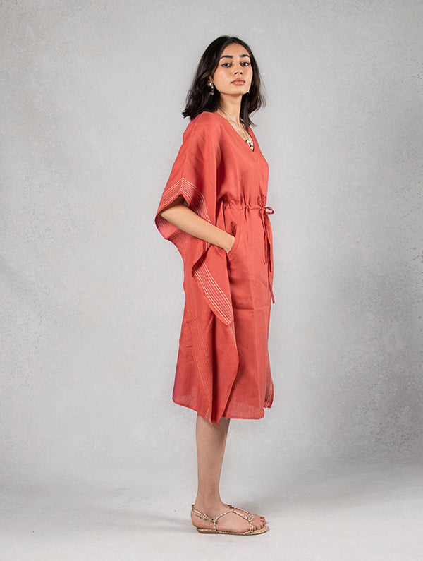 Linen Emily Kaftan Dress - Rust