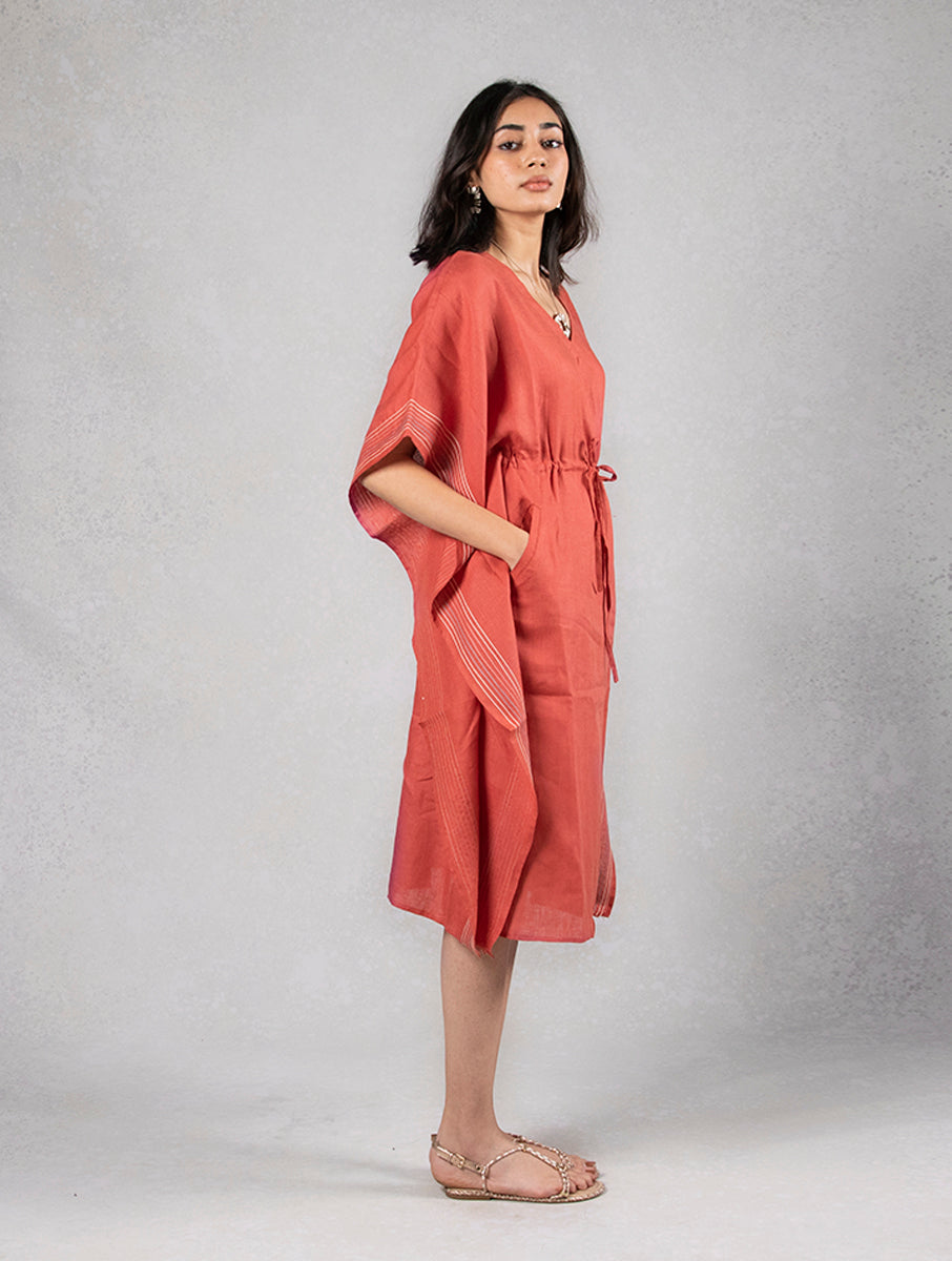 Linen Emily Kaftan Dress - Rust