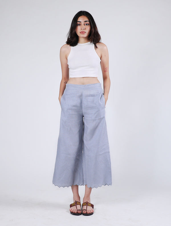 Martha Linen Cutwork  Pants - Powder Blue