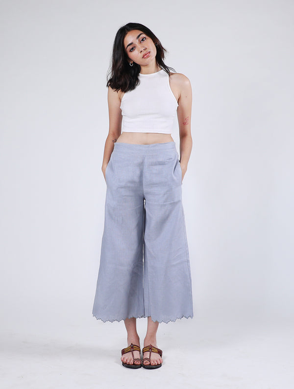 Martha Linen Cutwork  Pants - Powder Blue