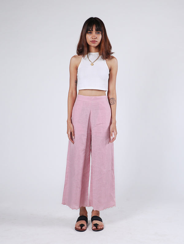 Martha Linen Cutwork  Pants - Mauve Pink