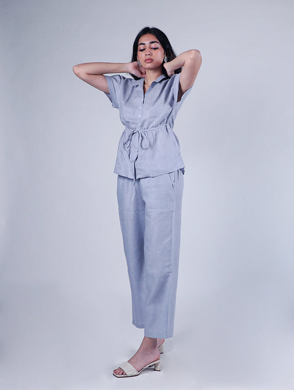 Maya Linen Narrow Pants - Powder Blue