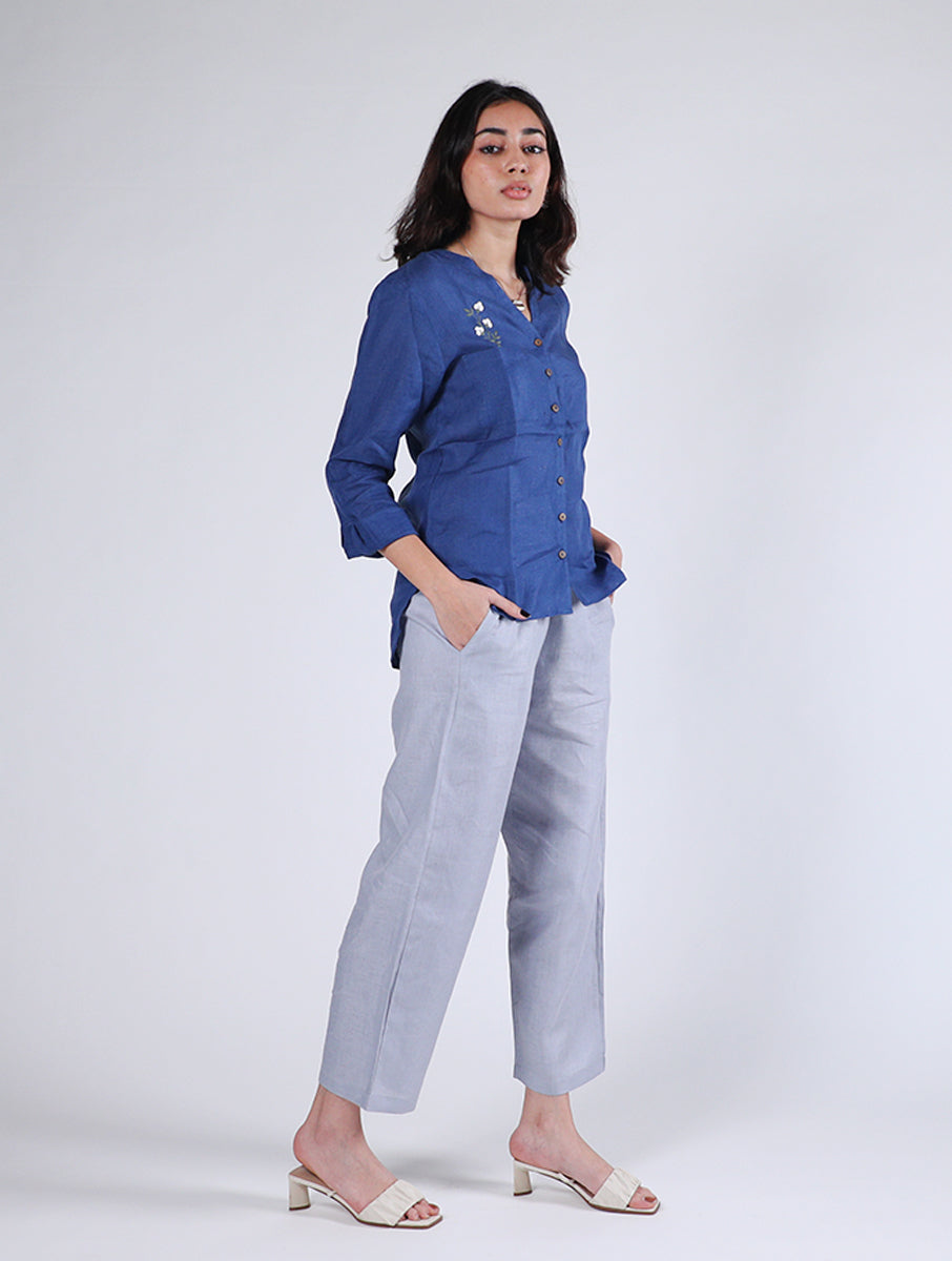 Maya Linen Narrow Pants - Powder Blue