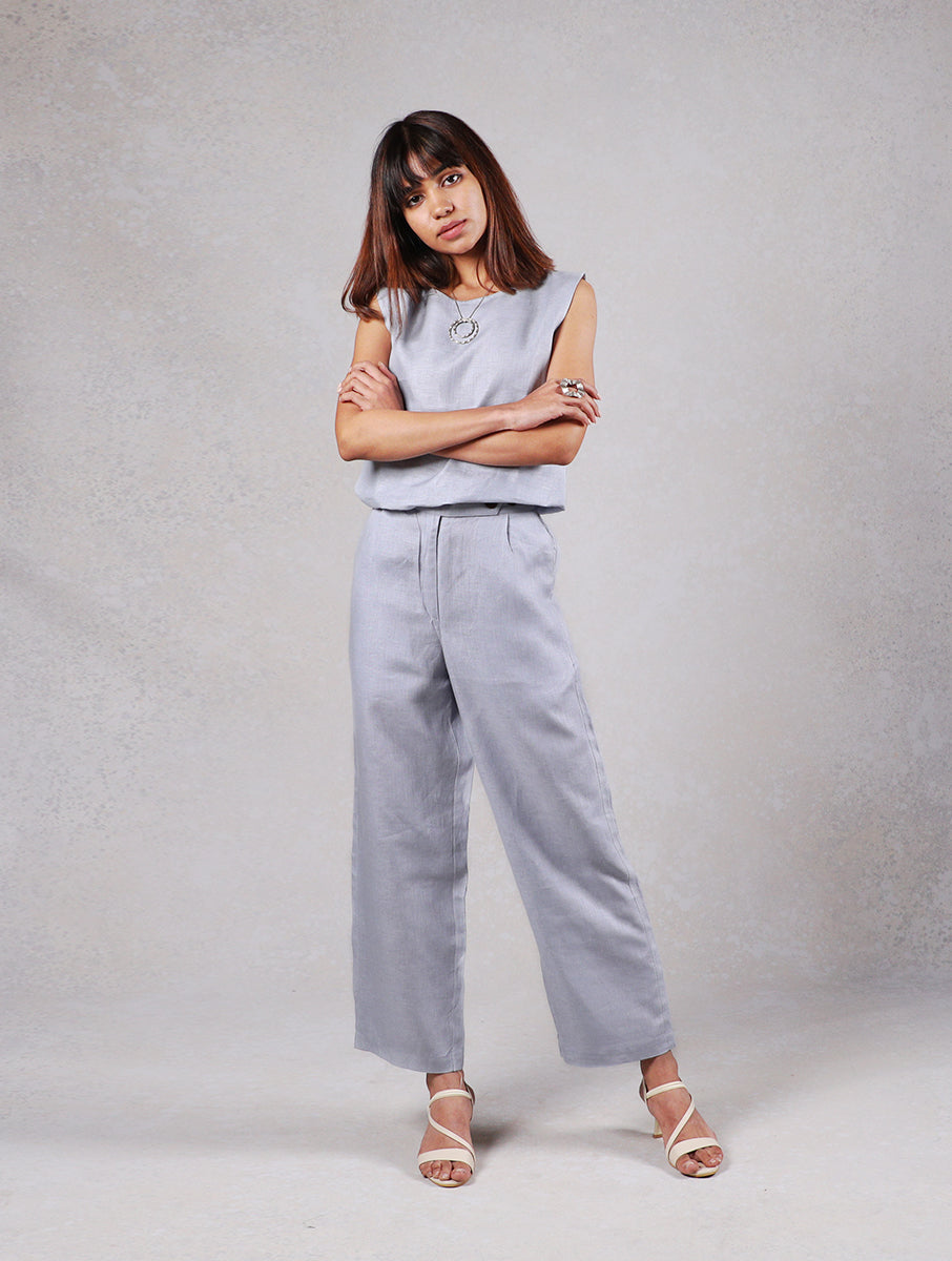Ivan Linen Zipper Pants- Powder Blue