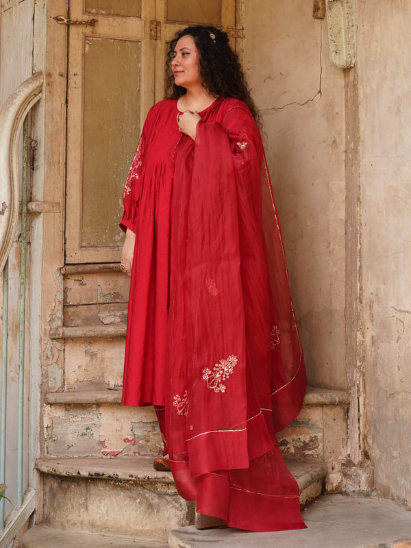 Morpankh organza Dupatta - sindhoori Laal