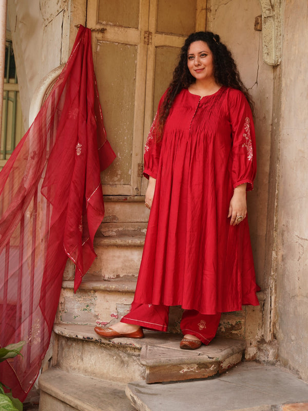 Morpankh organza Dupatta - sindhoori Laal