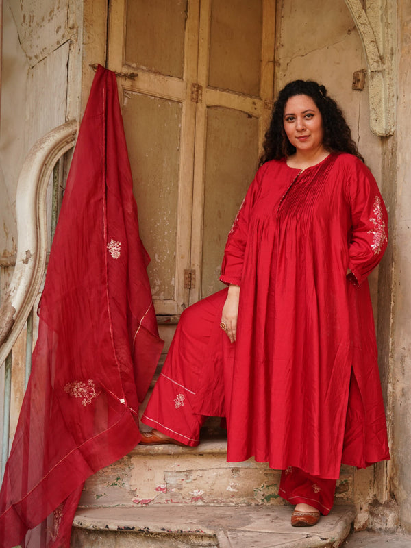 Morpankh kurta set - sindhoori Laal